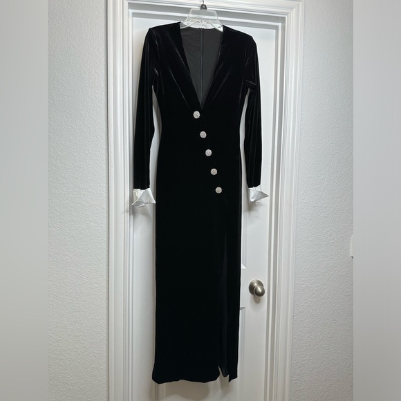 Nico V-neck Diamante Slit black Velvet Maxi Dress by size Small - Picture 2 of 8